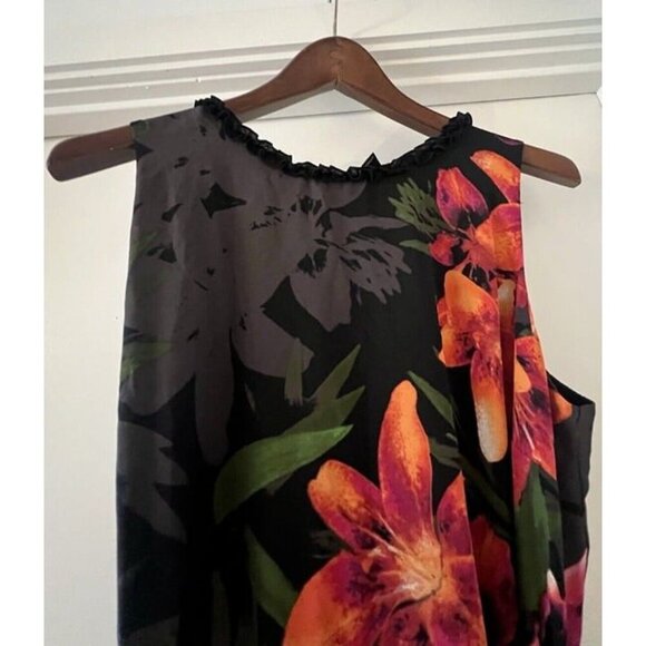 Woman 14 Worthington Hawaiian Floral Tropical Sleeveless Botanical Ruffle Dress - Picture 2 of 6